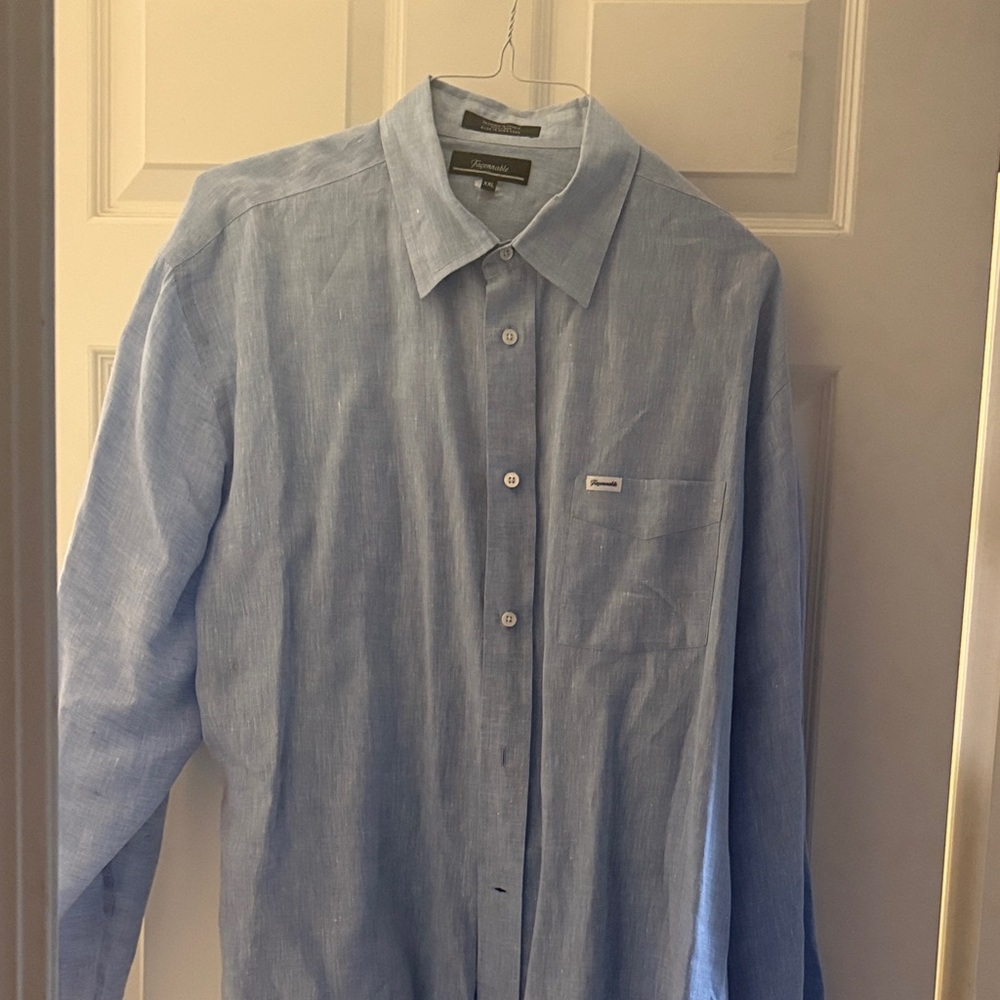 Faconnable Light Blue Linen Button-Down Shirt